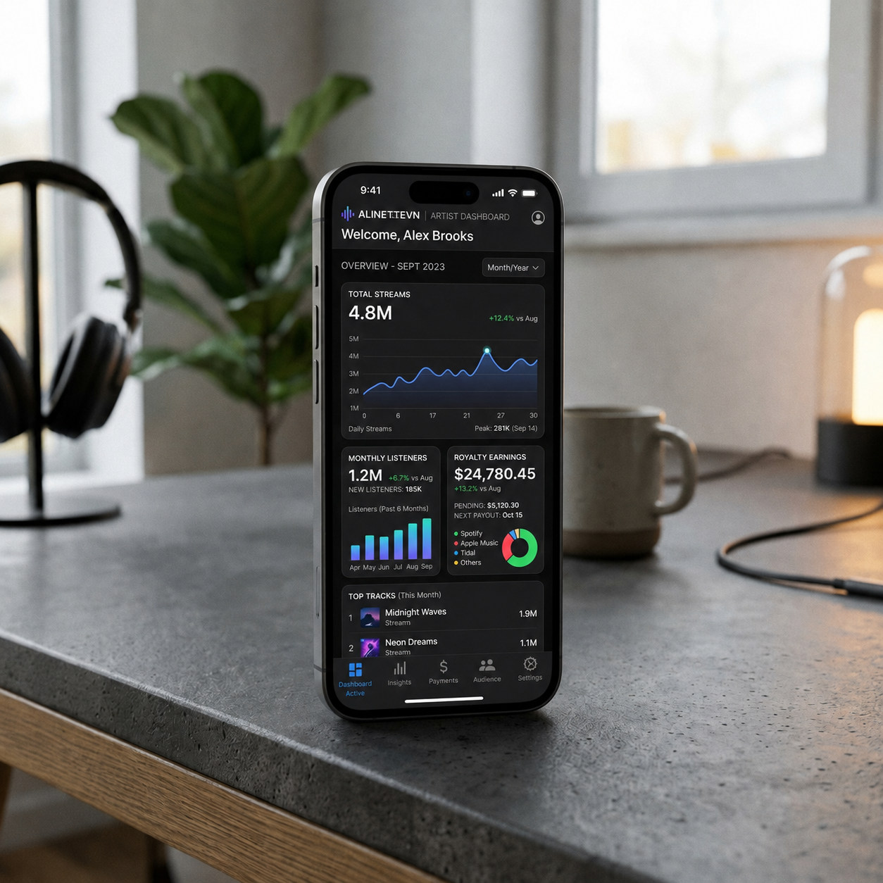 AMCDVN Artist Portal Analytics Dashboard Mockup